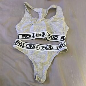Gray Rolling Loud Sports Bra and Thong Set